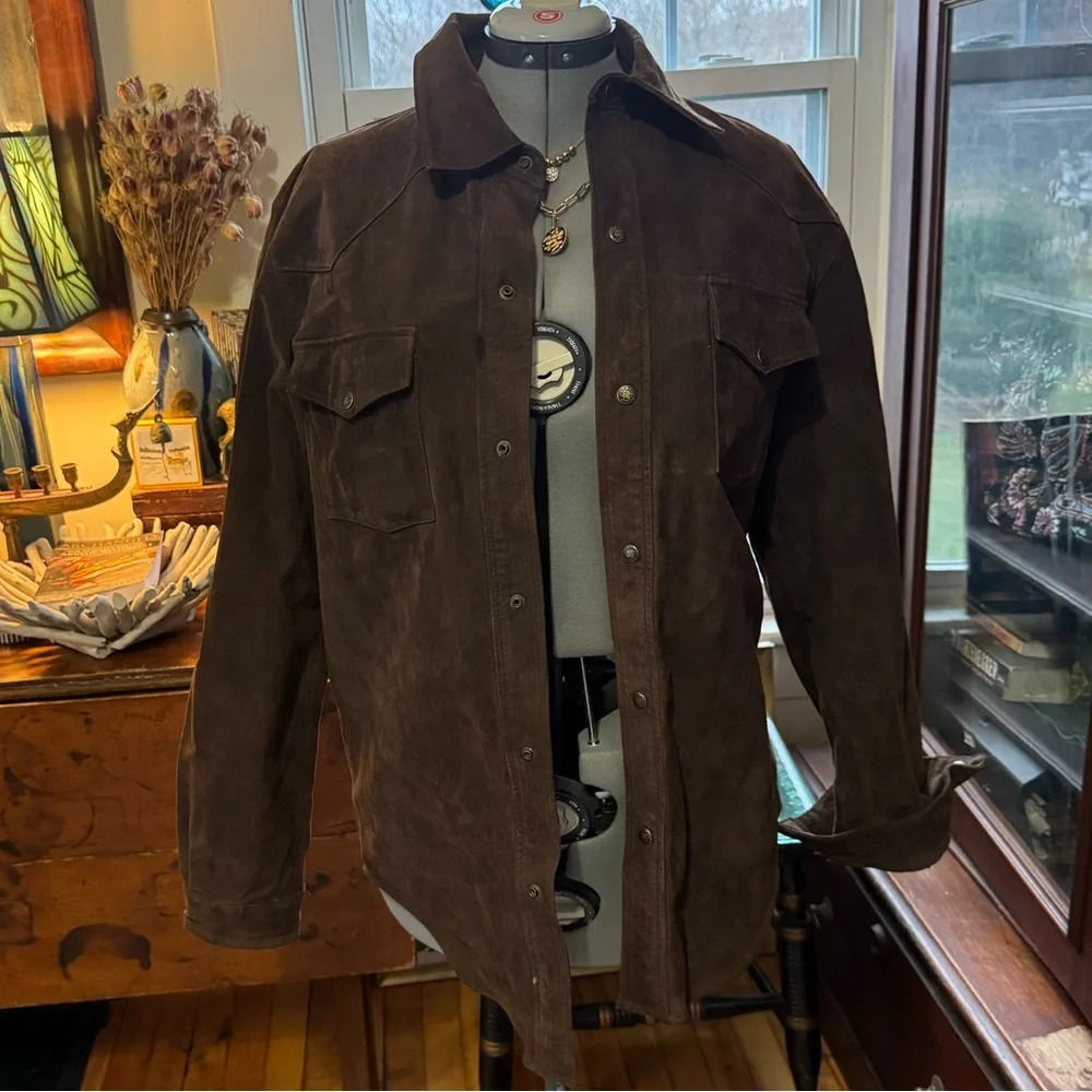 Lucky Brand Suede Jacket/Over Shirt Brown Size Medium G.U.C. Western Cut